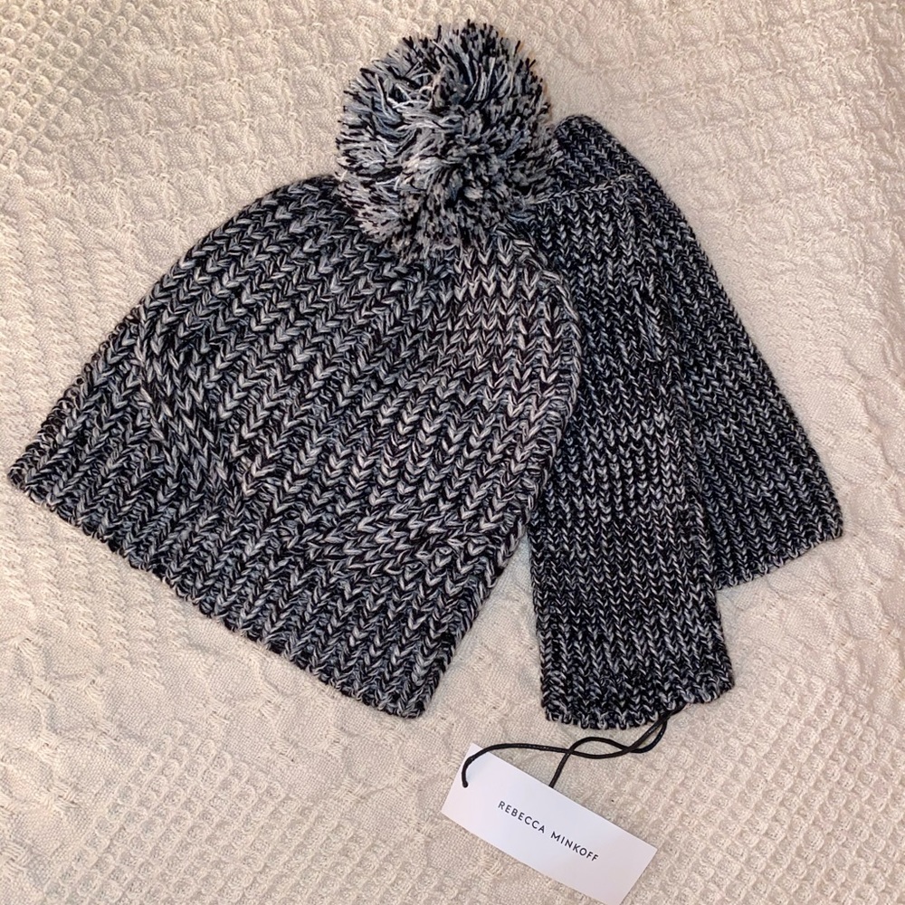 Rebecca Minkoff hat and fingerless gloves